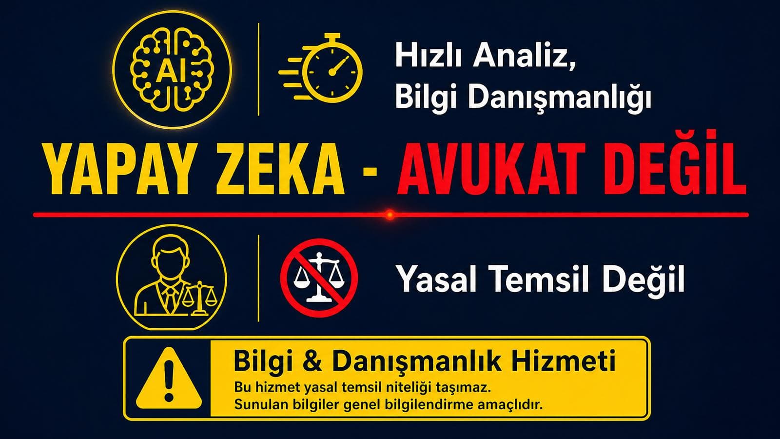 Yapay zeka avukat değildir — bilgi ve danışmanlık hizmeti uyarısı